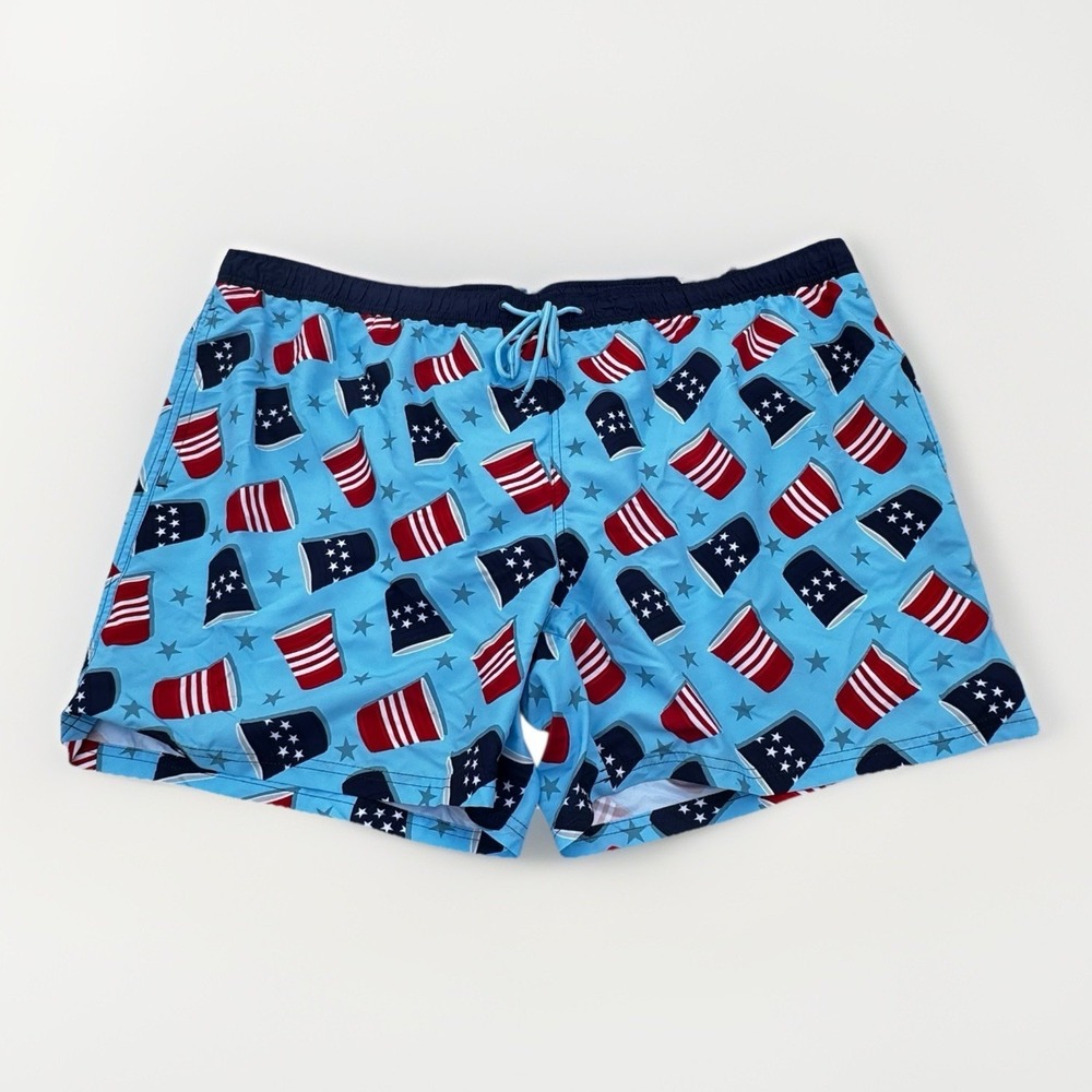 Way To Celebrate Men's Patriotic Americana Cups Swim Trunks Board Shorts 3XL